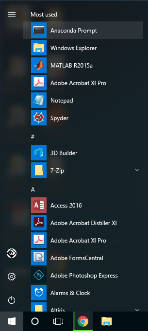 The Anaconda Prompt in the Windows Start Menu