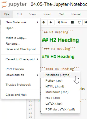 Jupyter notebook Download As file-type options